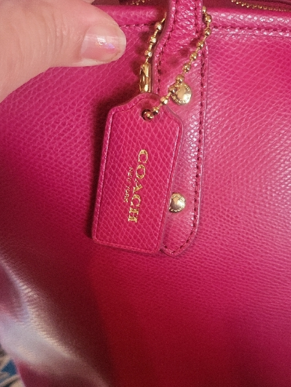 Coach Hot Pink Pebbled Leather Tote with Gold Hardware - Picture 5 of 12